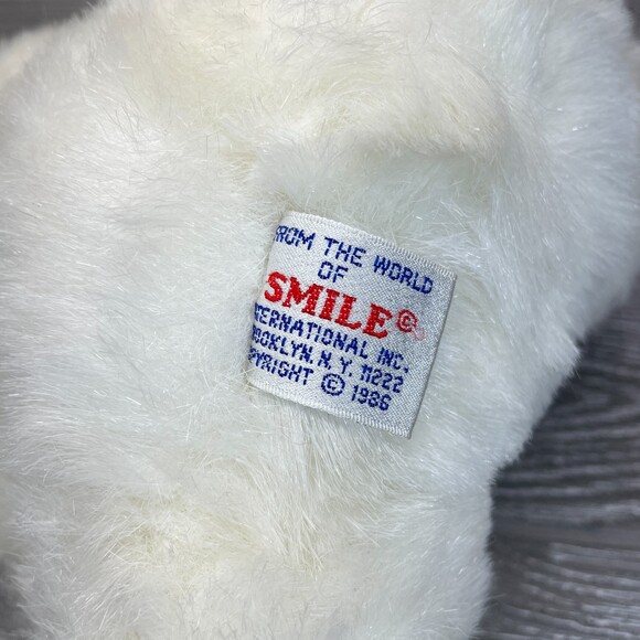 1986 Vintage World of Smile Plush Bunny Rabbit White Soft Fluffy Stuffed Animal - Picture 6 of 8